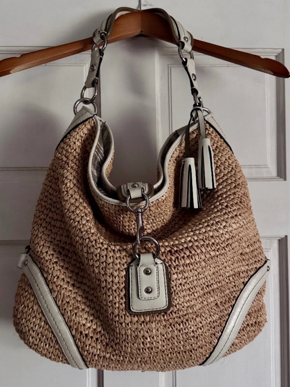 Coach raffia dog leash hobo 22906